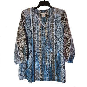 Christopher & Banks Blue Animal Print Boho Tunic